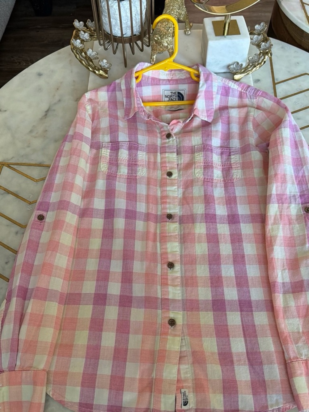 The North Face Pink and White Plaid Button-Down Shirt